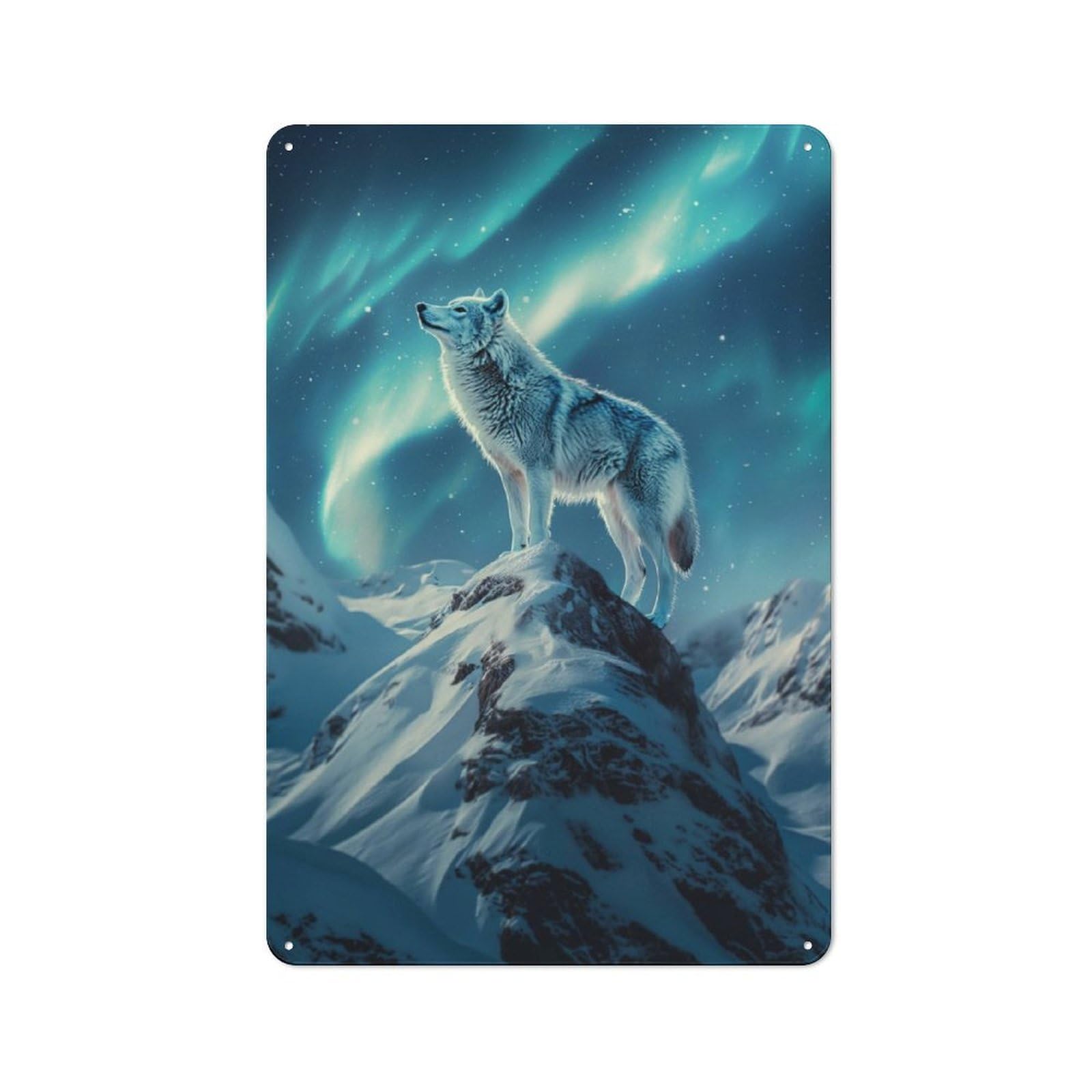 Junmoney Wolfs Northern Light Vigil Printed Metal Sign 30X20cm For Kitchen Or Home Bar, Housewarming Present For People Styling Kitchen And Home Bar
