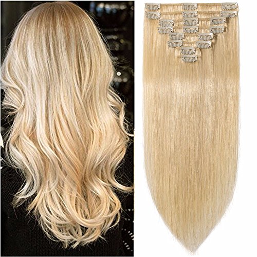 Standard Weft 20 Inch 105g Bleach Blonde Clip in 100% Real Remy Human Hair Extensions 8 Pieces 18 Clips