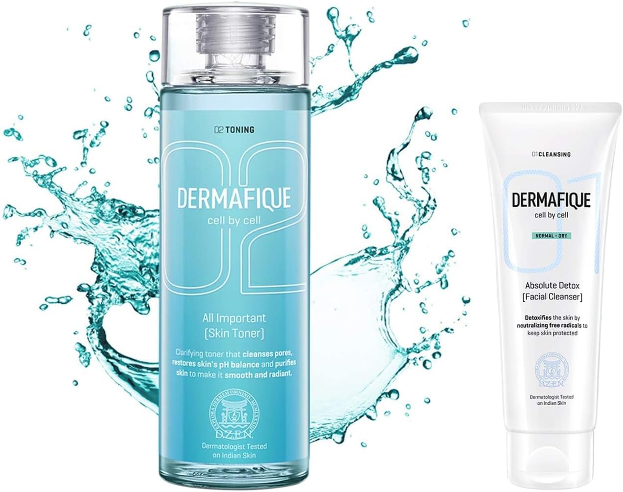All Important Skin Toner, Aqua Marine, 150ml And Dermafique Absolute Detox Facial Cleanser for Normal To Dry Skin, Dermatologist Tested, Soap Free (100 ml)