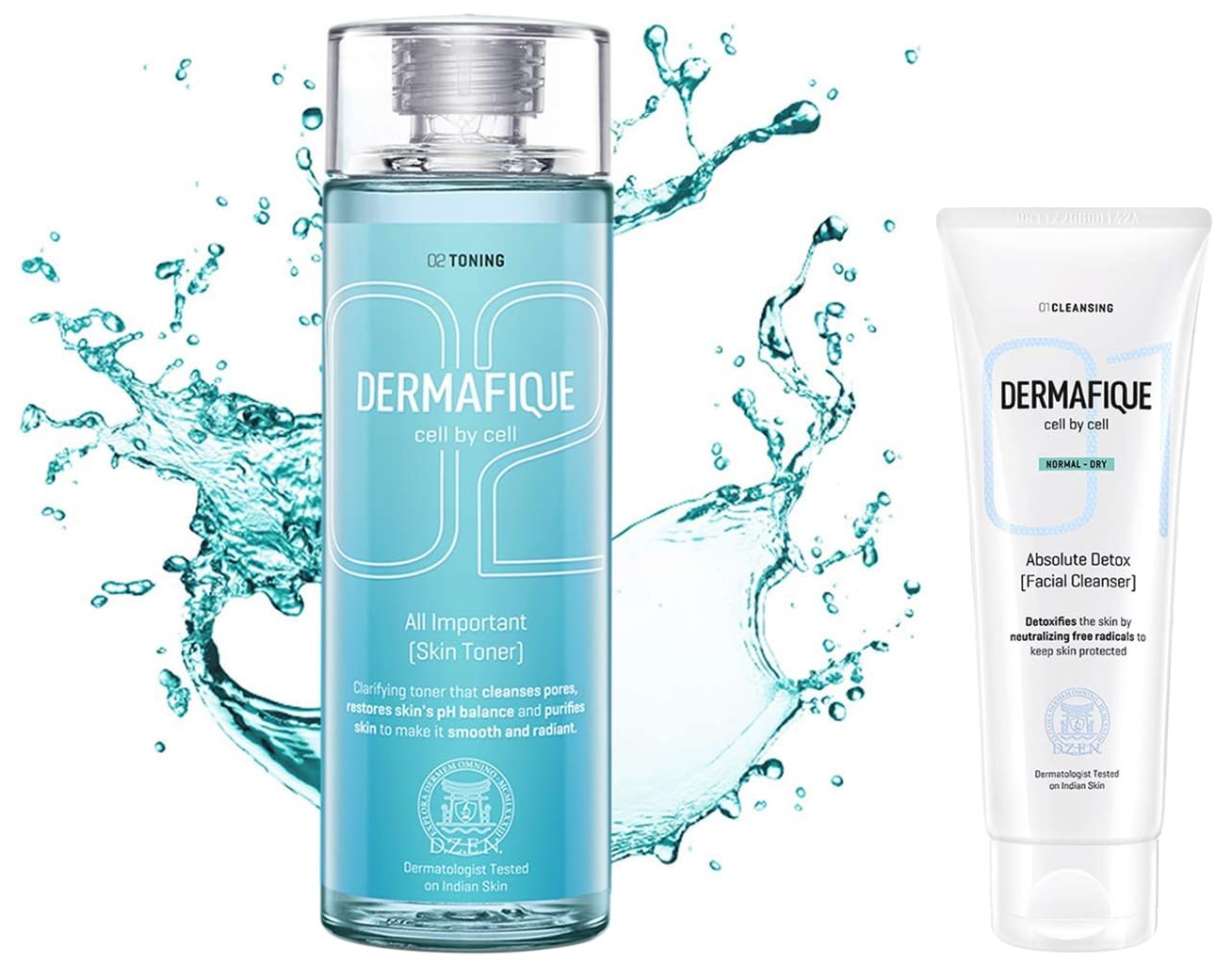 All Important Skin Toner, Aqua Marine, 150ml And Dermafique Absolute Detox Facial Cleanser for Normal To Dry Skin, Dermatologist Tested, Soap Free (100 ml)
