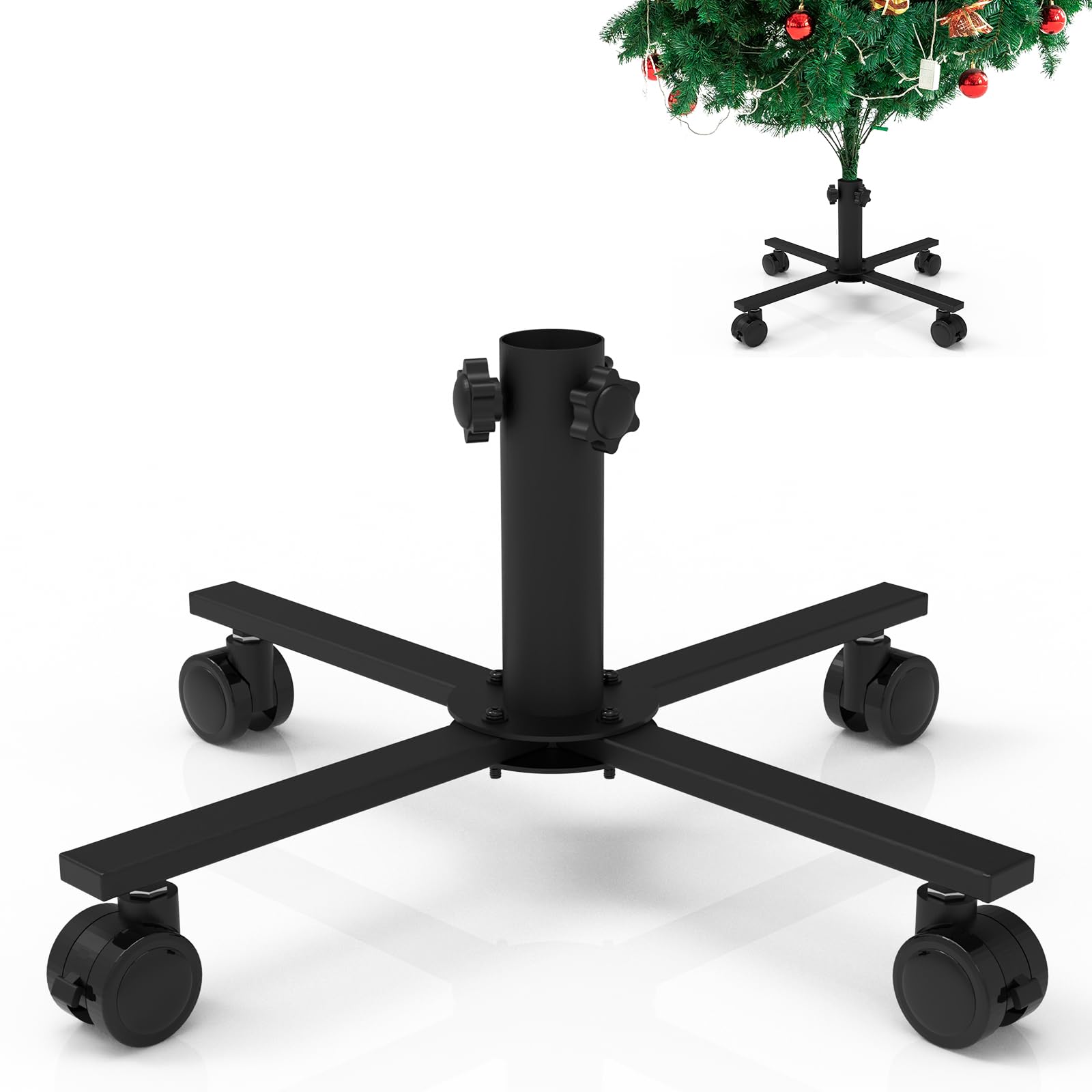 Mordx Black Christmas Tree Stand With Rubber Casters, Metal Christmas Tree Stand, Removable Christmas Tree Base, Artificial Christmas Tree Metal Base, Christmas Decorations (40Cm,Ø 3.6 Cm)
