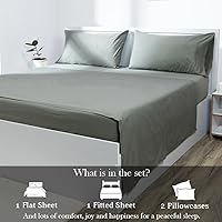 Vista 12 de Atelier Juego de sábanas de 4 piezas, 100% algodón de lujo, 400 hilos, tejido de percal de fácil cuidado, verde egeo, tamaño Queen
