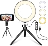 LED Ring Light 6" with Tripod Stand for Desk YouTube Video and Makeup&comma; Mini Camera Light with Cell Phone Holder Desktop LED Lamp with 3 Light Modes & 11 Brightness Level &lpar;6 inch&rpar;