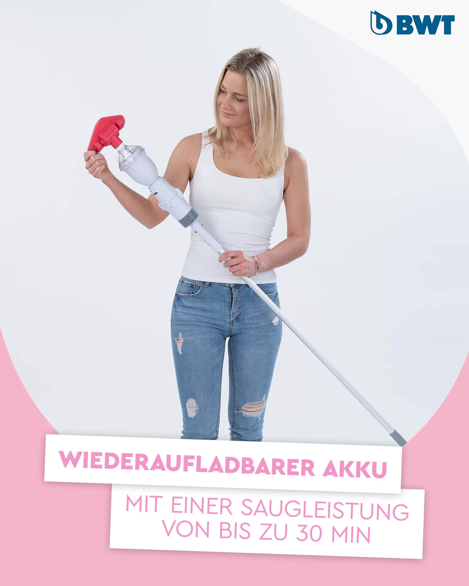 BWT Poolsauger BC02 (mit Standard-Poolstange) | Effektive Reinigung von freistehenden Pools und Pools bis 10 m³ | Kabelloser Betrieb mit maximaler Bewegungsfreiheit | Hohe Saugleistung
