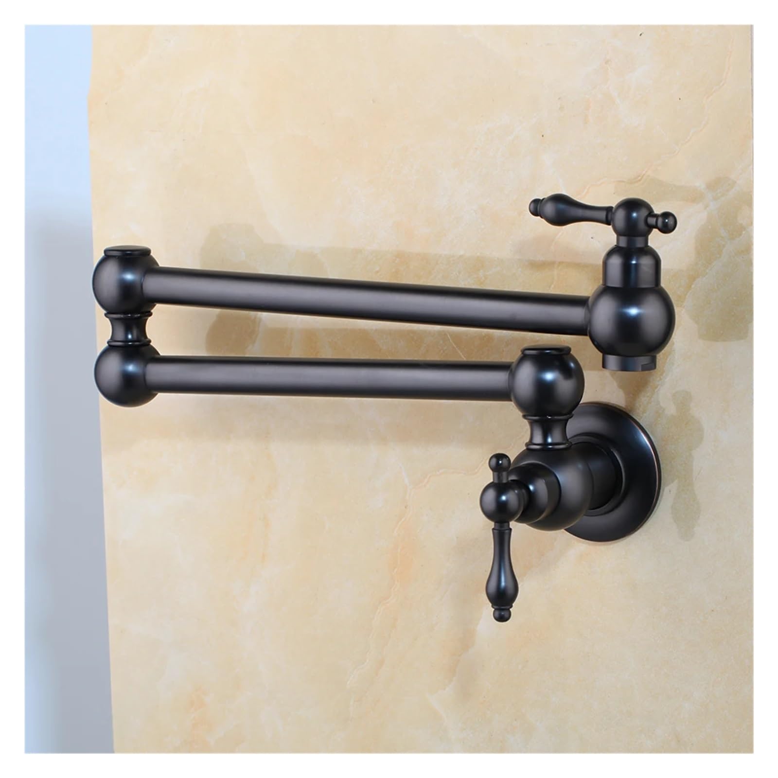 Grifo de cocina latón montaje en pared con brazo oscilante extensible plegable y boquilla doble articulación níquel negro bronce(Brushed Nickel)