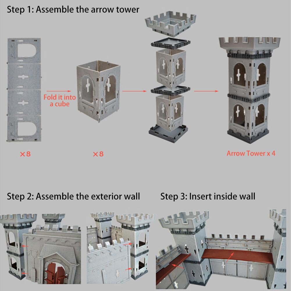 Asudaro Modelo de juguete de caballero romano antiguo DIY modelo de juguete medieval en miniatura incluyendo castillo carro soldado figura medieval caballero plástico figura de acción castillo playset
