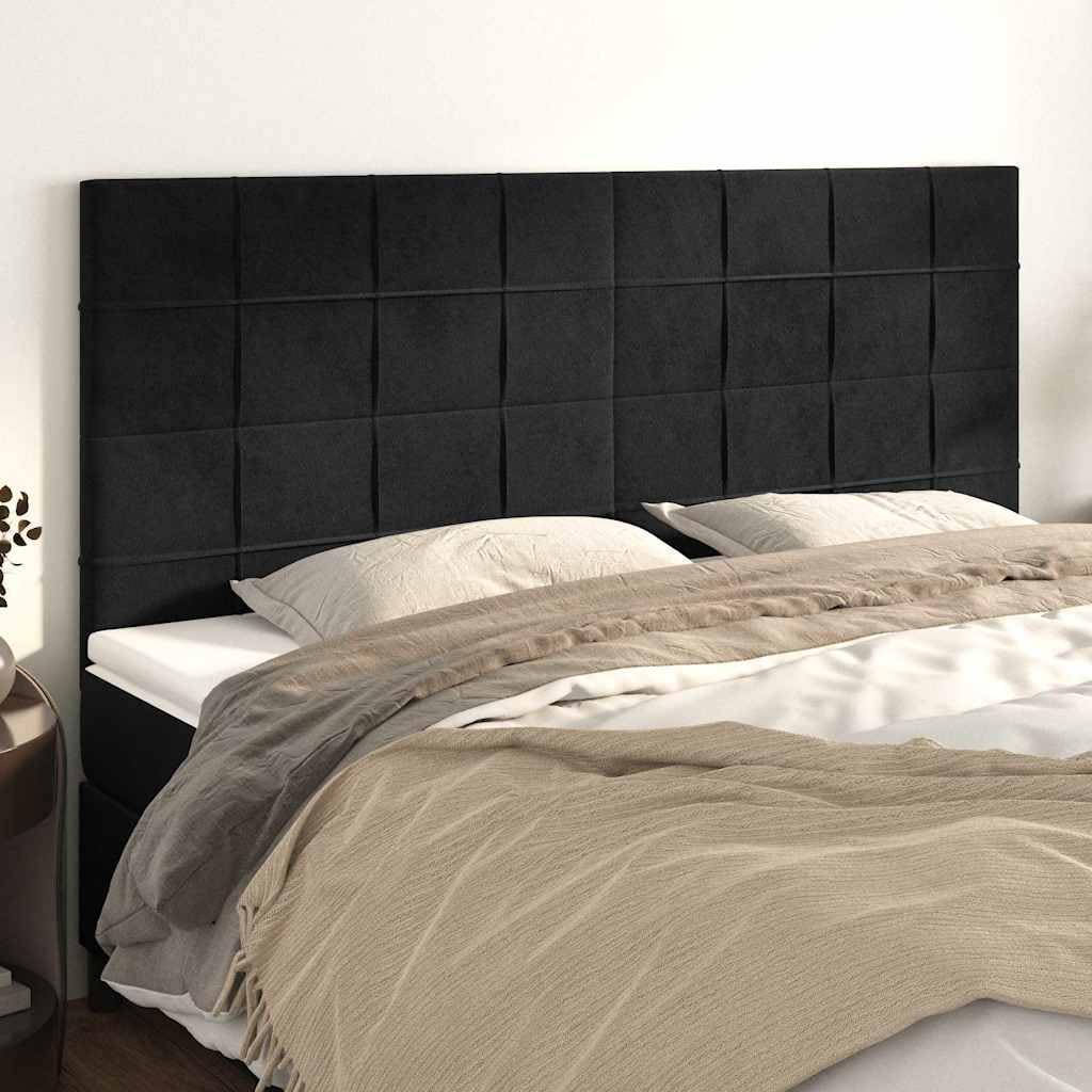 Tête de lit en velours noir 180 x 5 x 118/128 cm rembourrée avec pieds en bois, réglable en hauteur, soutien dorsal pour chambre à coucher, lit double, confortable pour lire et s'asseoir