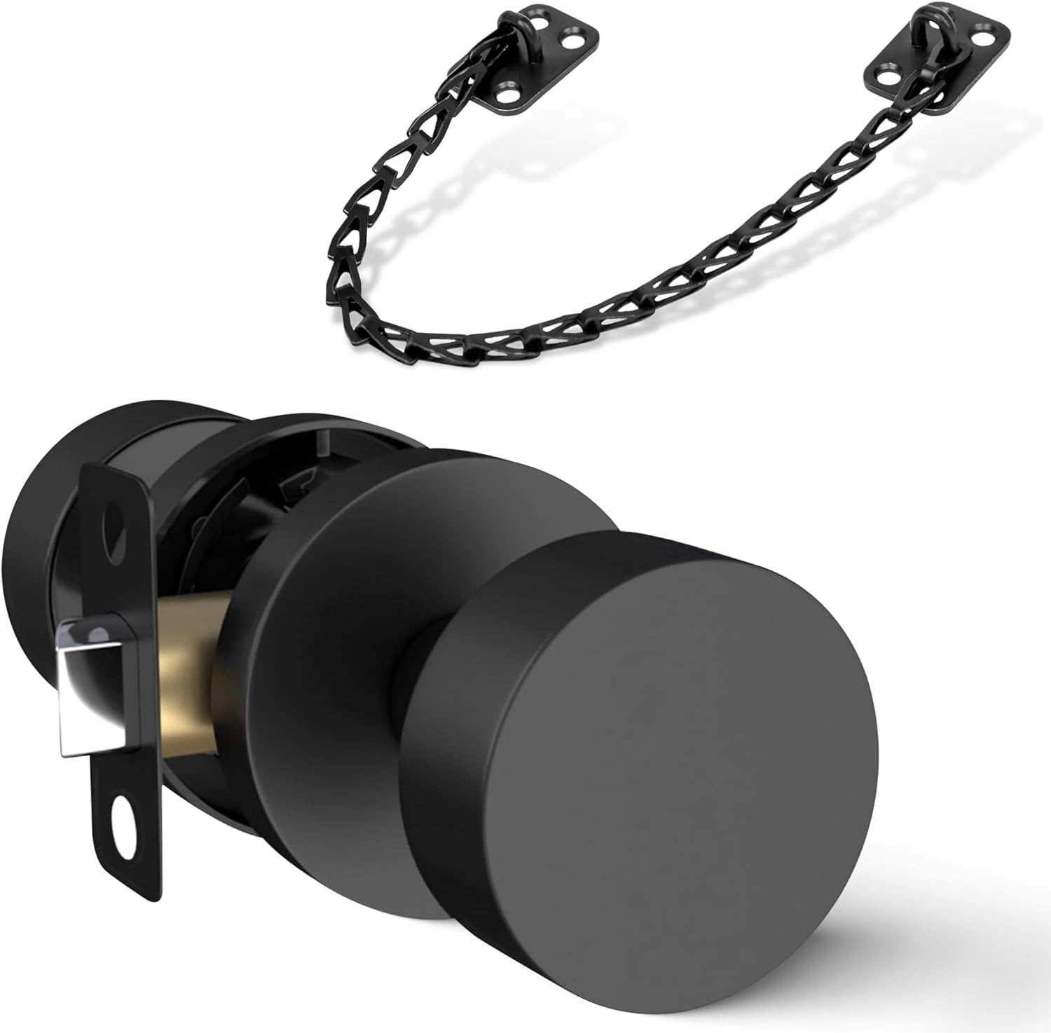 Mega Handles Buena Collection - Reversible Passage Door Knob + Transom Chain (Matte Black)