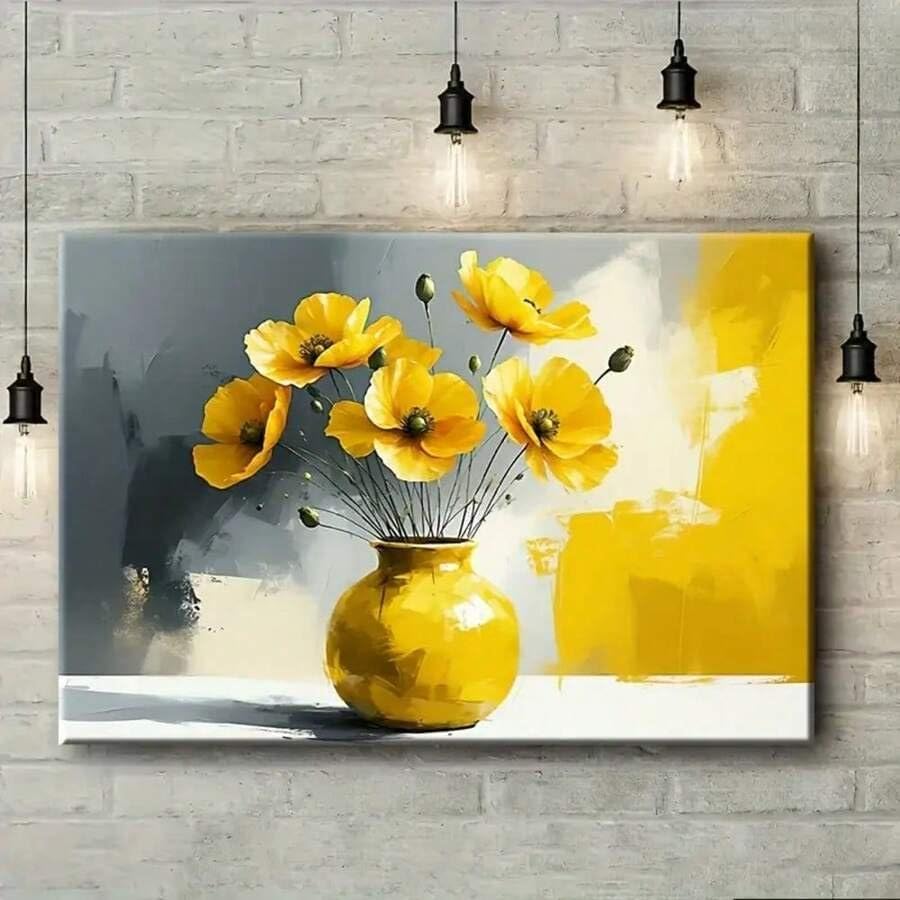 Affiche florale jaune vif TONGYINLI en toile 60x90cm avec cadre intérieur pour salon