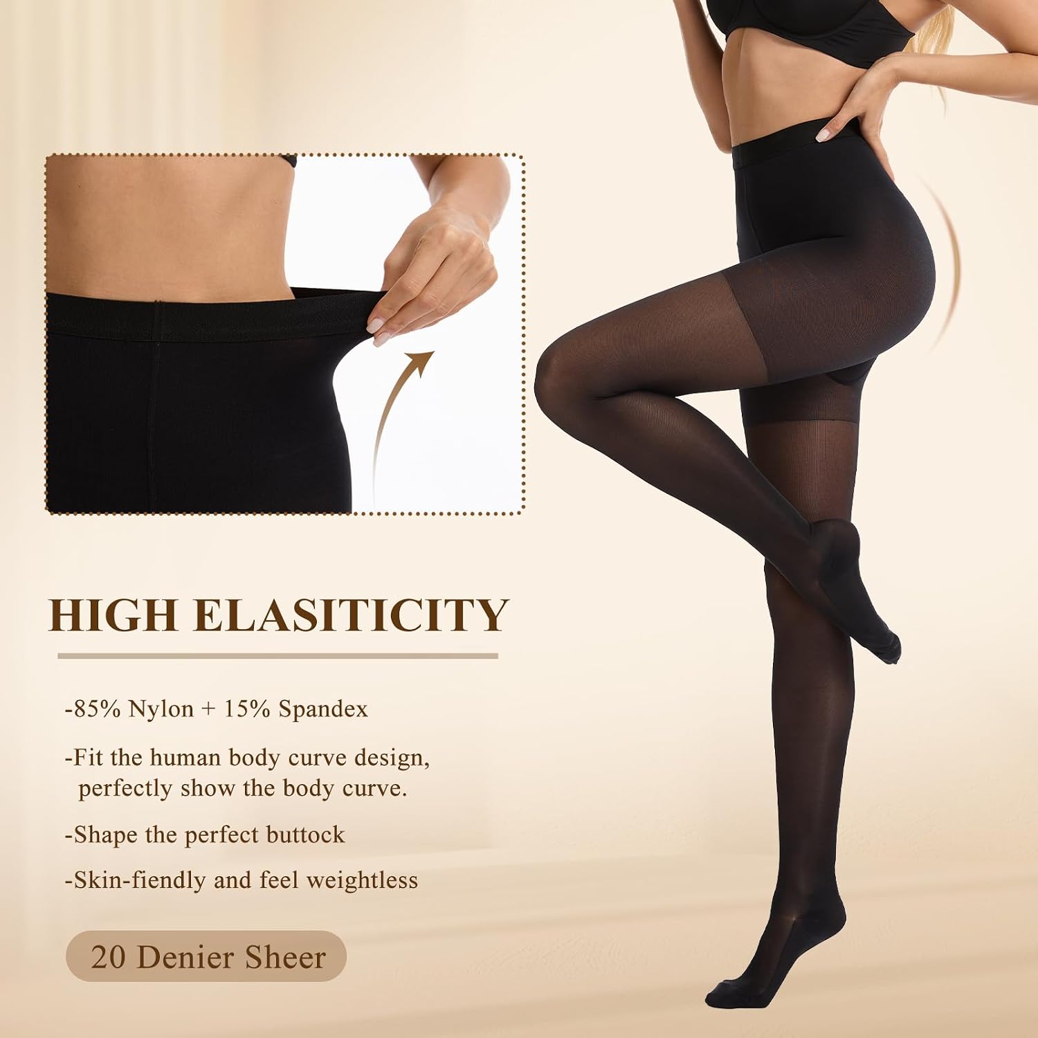 8-15 mmHg Sheer Compression Pantyhose for Women Shaping, Nude Sheer Tights Compression Stockings, Support Hose for Varicose Veins, Edema, Pain Relief, Flying