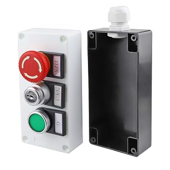 Green Momentary Switch, Red Mushroom Emergency Stop Latching Push Button Switch,3 Positions 2NO Key Lock Latching Select Selector Switch Station Box