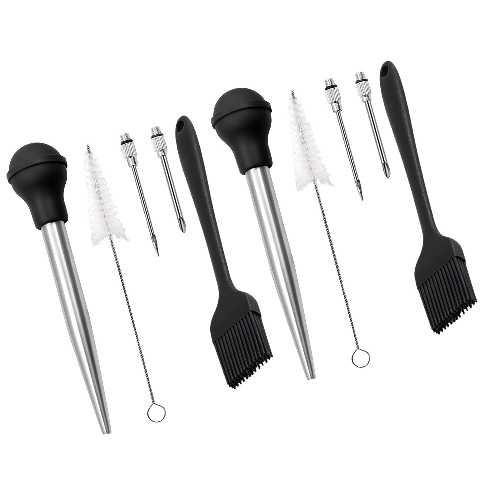 EXQIOUR 2 Pack Heavy Duty Turkey Baster with Silicone Bulb and Stainless Steel Tips for Roasting Grilling Basting Dishwasher Safe Turkey Baster