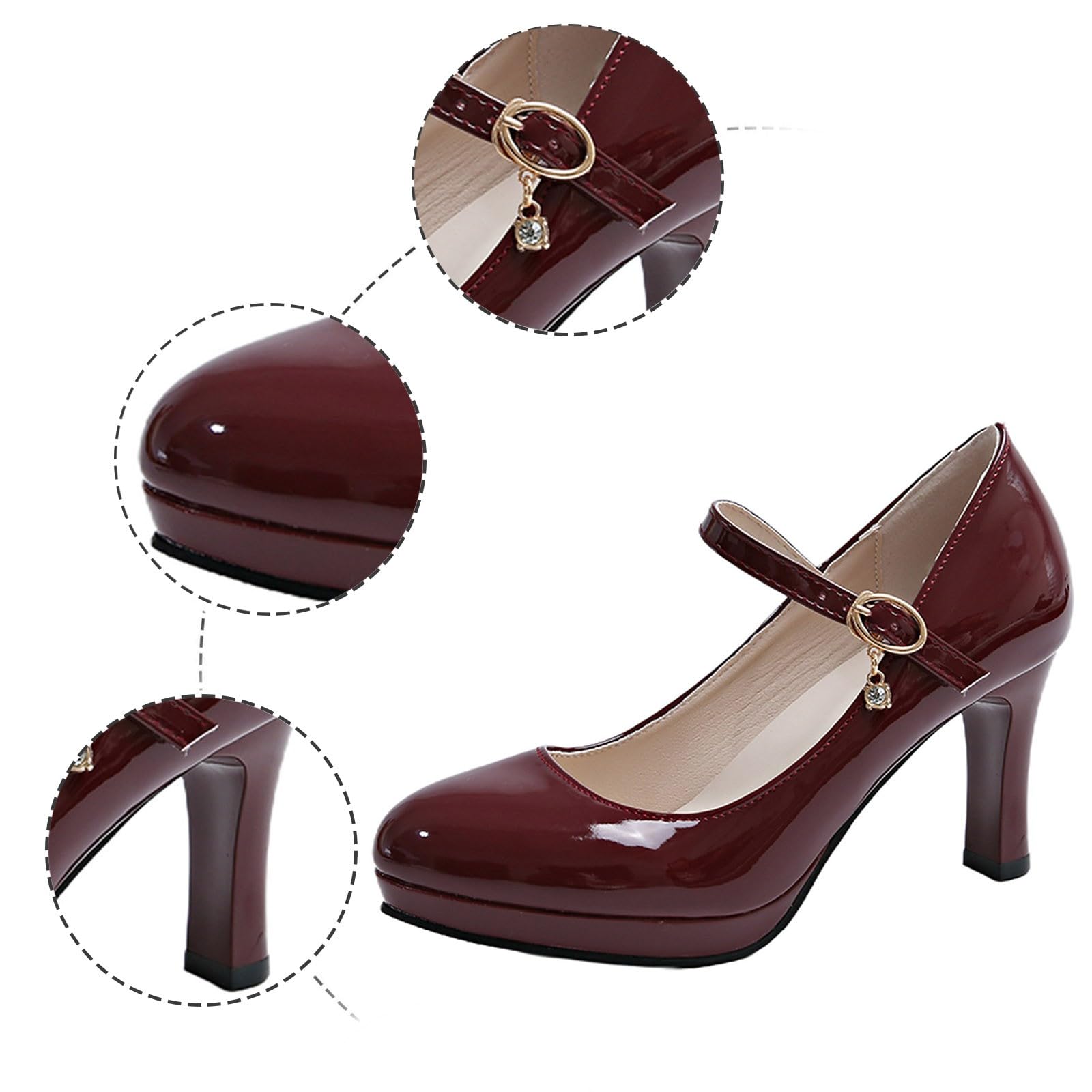 Generisch Scarpe alte da donna alla moda con punta a punta, eleganti da infilare, con cinturino con fibbia, comodo tacco medio per feste e matrimoni