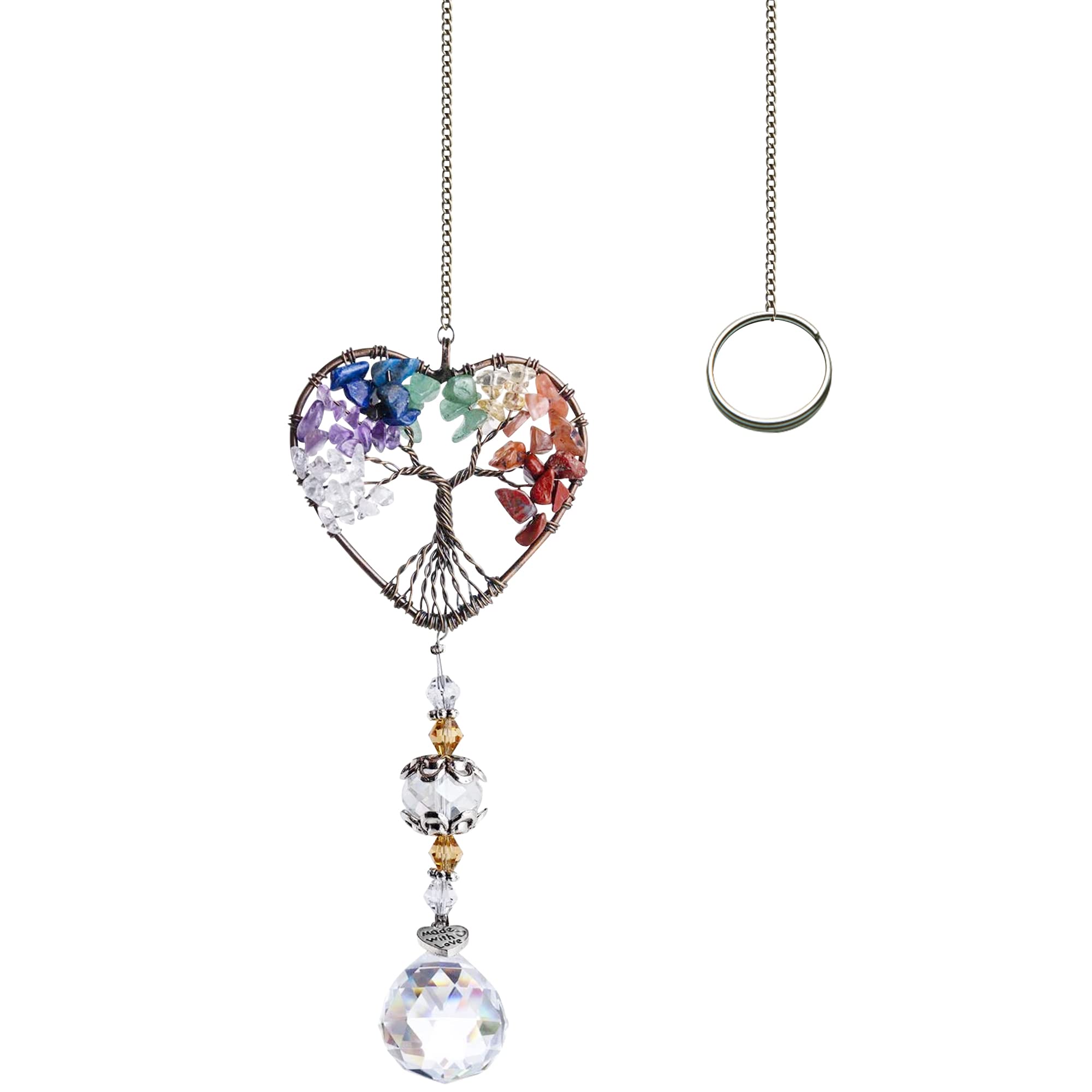 Hanging Healing Crystal Pendant with Chain,Tree of Life Garden Ornaments Outdoor,Rainbow Makers with 7 Chakra Gemstone,Crystal Sun catchers for Windows