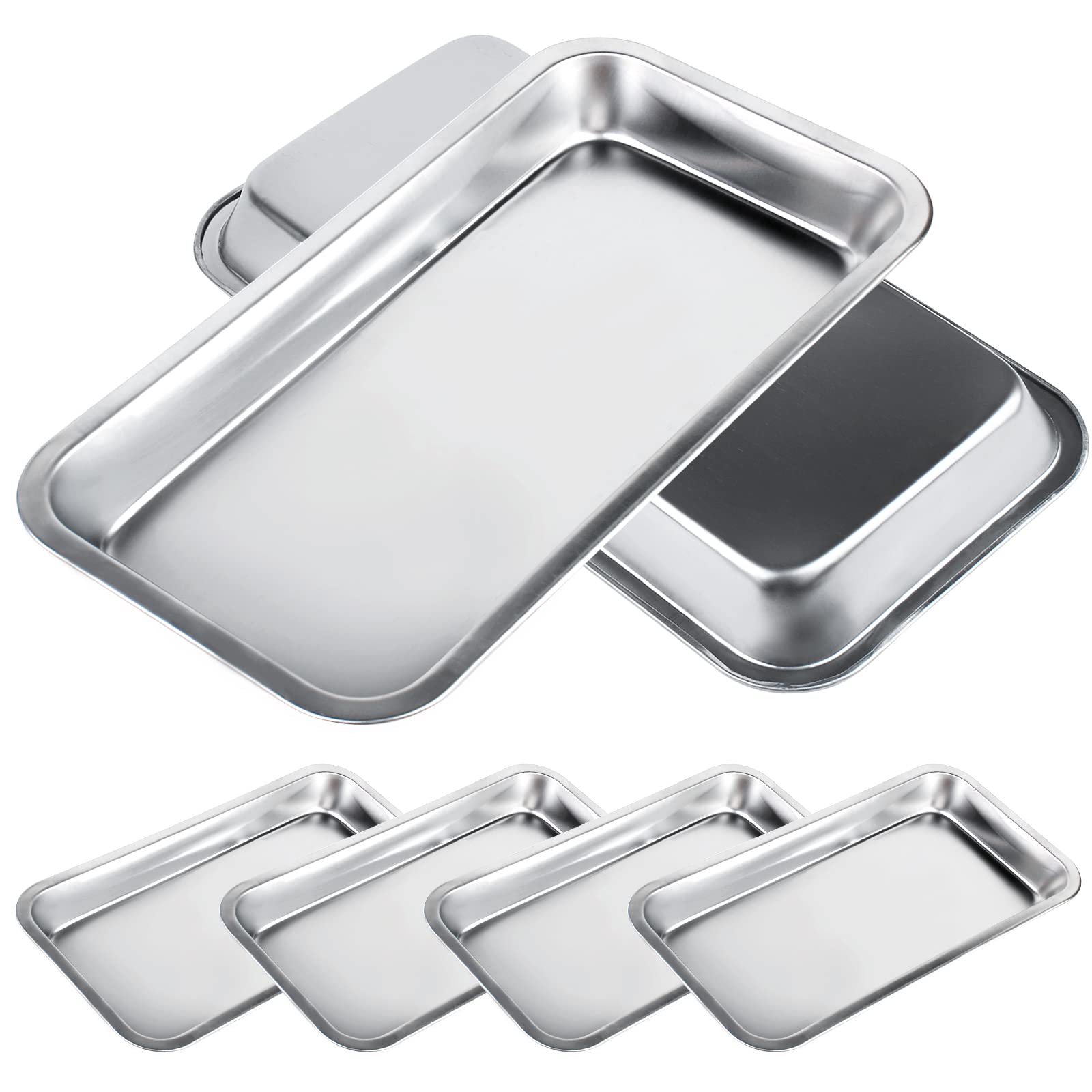 Vegena Lot de 6 plateaux de service en acier inoxydable - Plateau médical de laboratoire - Petit plateau argenté pour appareils de laboratoire, outils dentaires