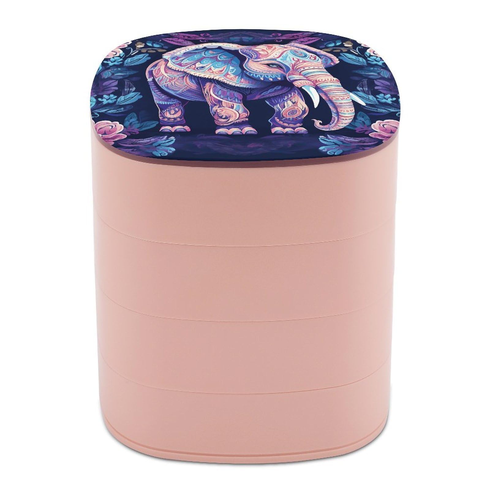 VstaDank Purple Elephant Jewelry Box with Mirror Travel Small Jewelry Case for Women 4-Layer Rotatable Jewelry Organizer Storage Box Portable Jewelry Storage Case for Rings Earrings