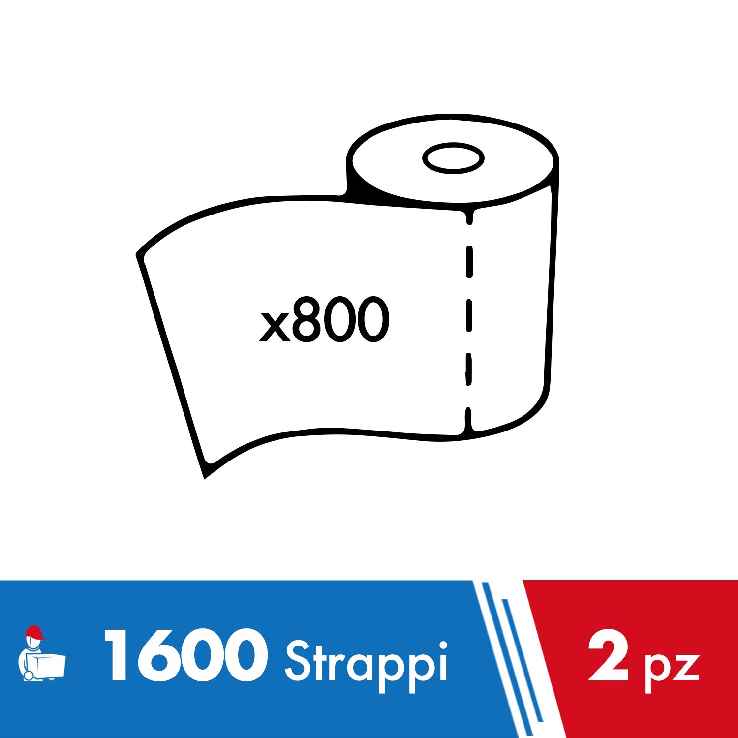 IMBALLAGGI 2000-10 Rotoloni Carta 100% Riciclata 10x800 Strappi, Bobine compatibili con dispenser Ideali per uso casalingo industriale e idonei al contatto alimentare, 10 Rotoli da 800 Strappi