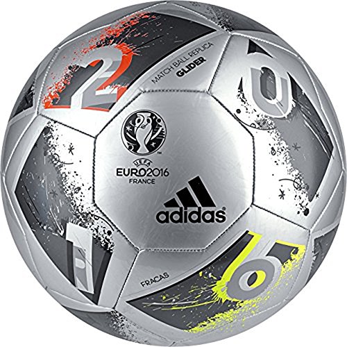 adidas Performance Euro 16 Glider - Balón de fútbol, Color Plateado Metalizado, Color Gris metálico, Plateado Mate, Gris Oscuro, Talla 5