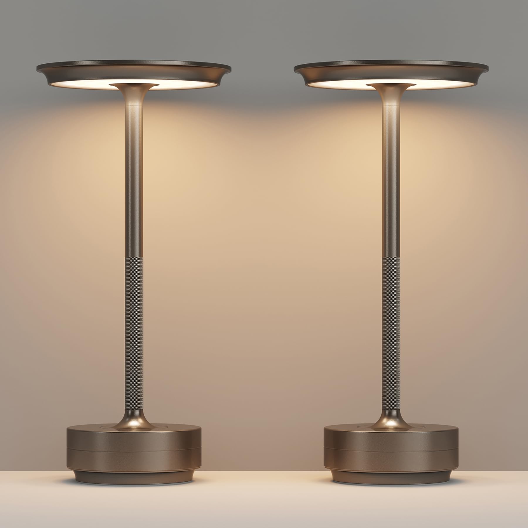 FDIDC 2 Pack Cordless Table Lamps Rechargeable, Portable 5000mAh LED Table Light, 3 Color Stepless Dimming Battery Powered Table Lamp for Bedroom/Home/Restaurant/Outdoor.(Cafe)