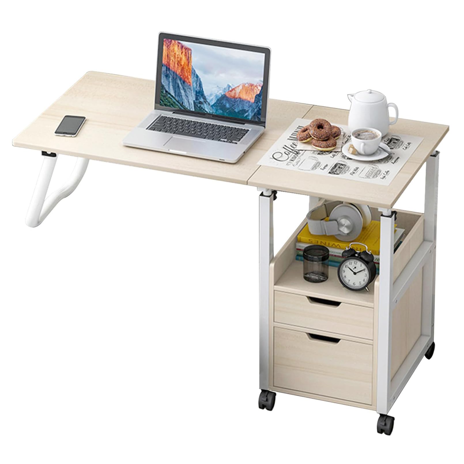 Bureau de lit réglable avec plateau roulant d'hôpital et table d'étude pliable