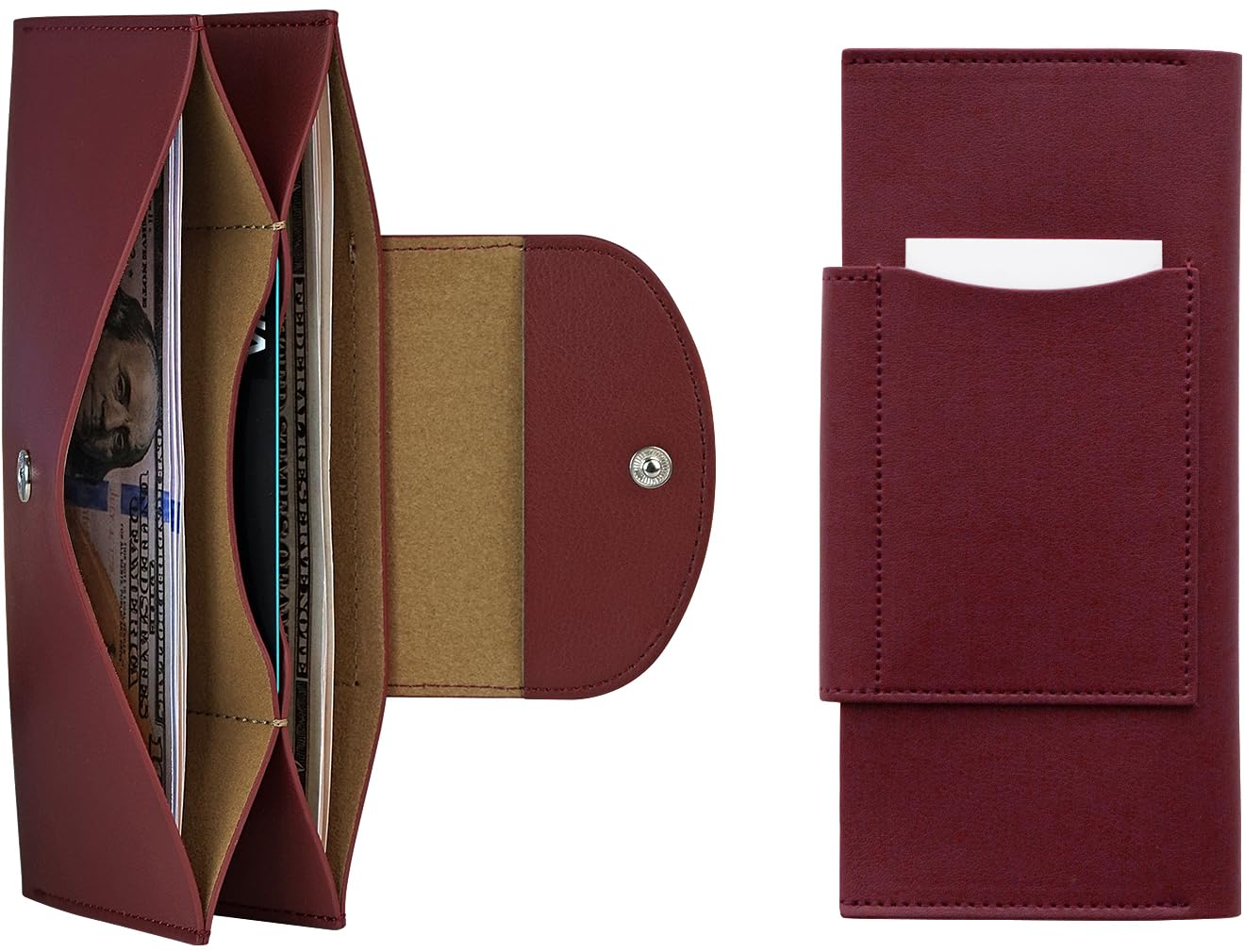 carrotez All-in-One Long Bifold 2-Tier PU Leather Wallet for Women, Money Organizer for Travel, Budgeting, Cash Envelope Wallet for Carrying Cash,