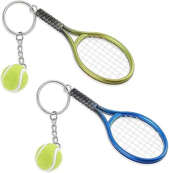 Tennis Racket Keychain Key Ring Creative Fashionable Alloy Tennis Ball Racquet Keychain Gift for Sport Lovers,Mini Cute Soccer Keychain Bowling Tennis Baseball Keychain for Men Women Boys Girls Gift