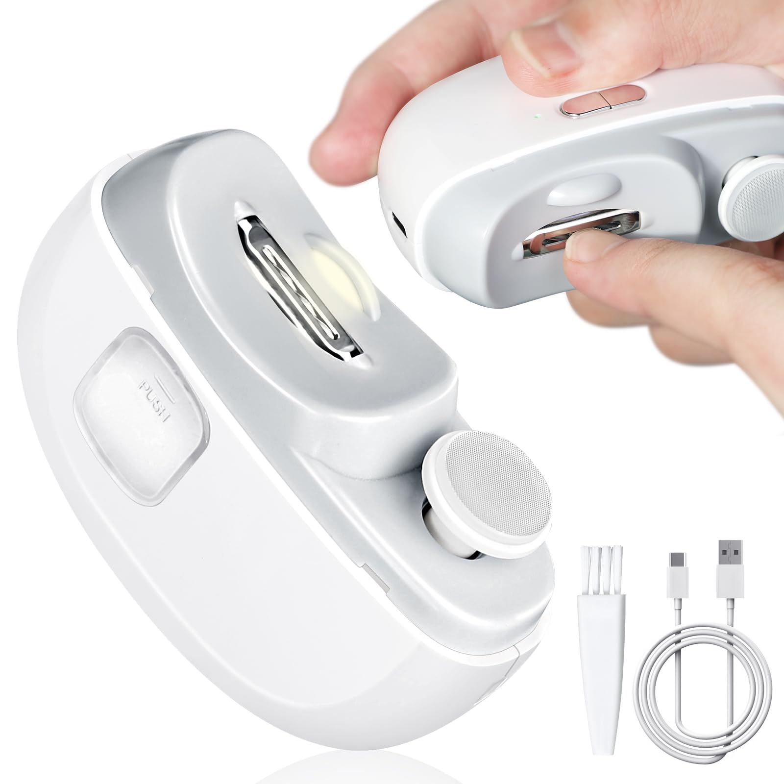 Orzbow Lima Uñas Bebe,Cortauñas Bebe Electrico con Luz LED,Multifuncional Lima Electrica Uñas Bebe con 2 Velocidades sin Ruido,para Niños, Adultos y Mayores (Blanco)