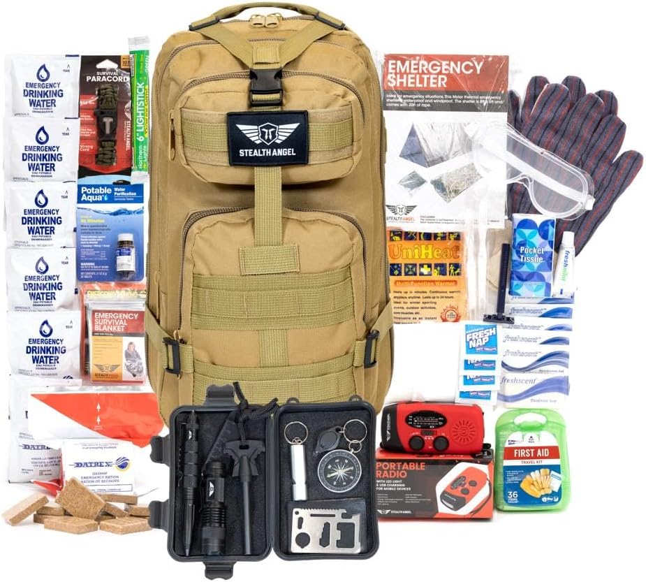 Stealth Angel Survival - 72 Hour Family Emergency Kit - 1-5 Person Survival Bag for Earthquakes, Hurricanes, and Other Natural Disasters