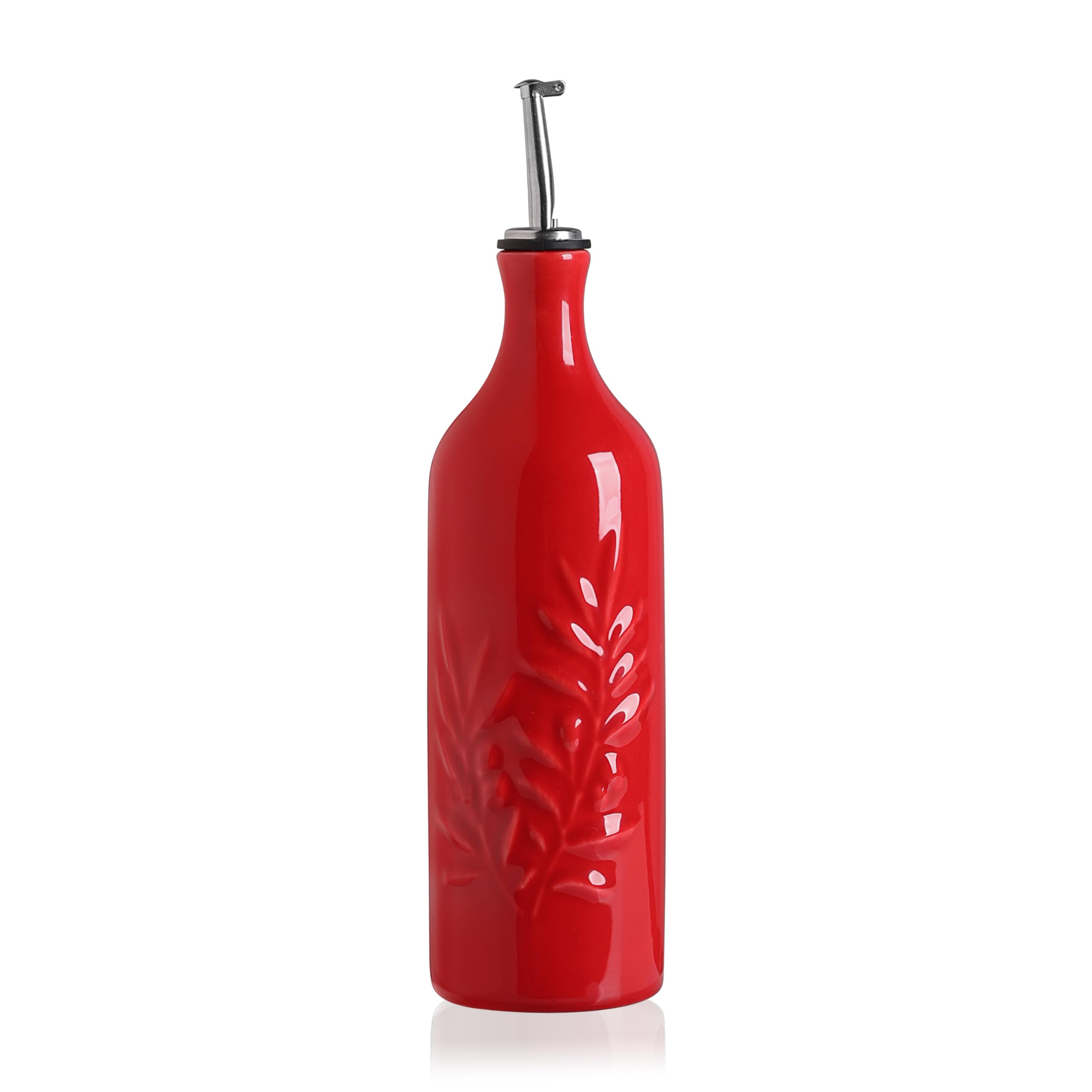 Sweejar Red Large Ceramic Olive Oil Dispenser Bottle, 24 Oz Relief Opaque Oil Cruet Protects Oil To Uce Oxidation, Storage Vinegar, Soy Sauce, Coffee Syrup, Liquids, Set Of 1 (Red)
