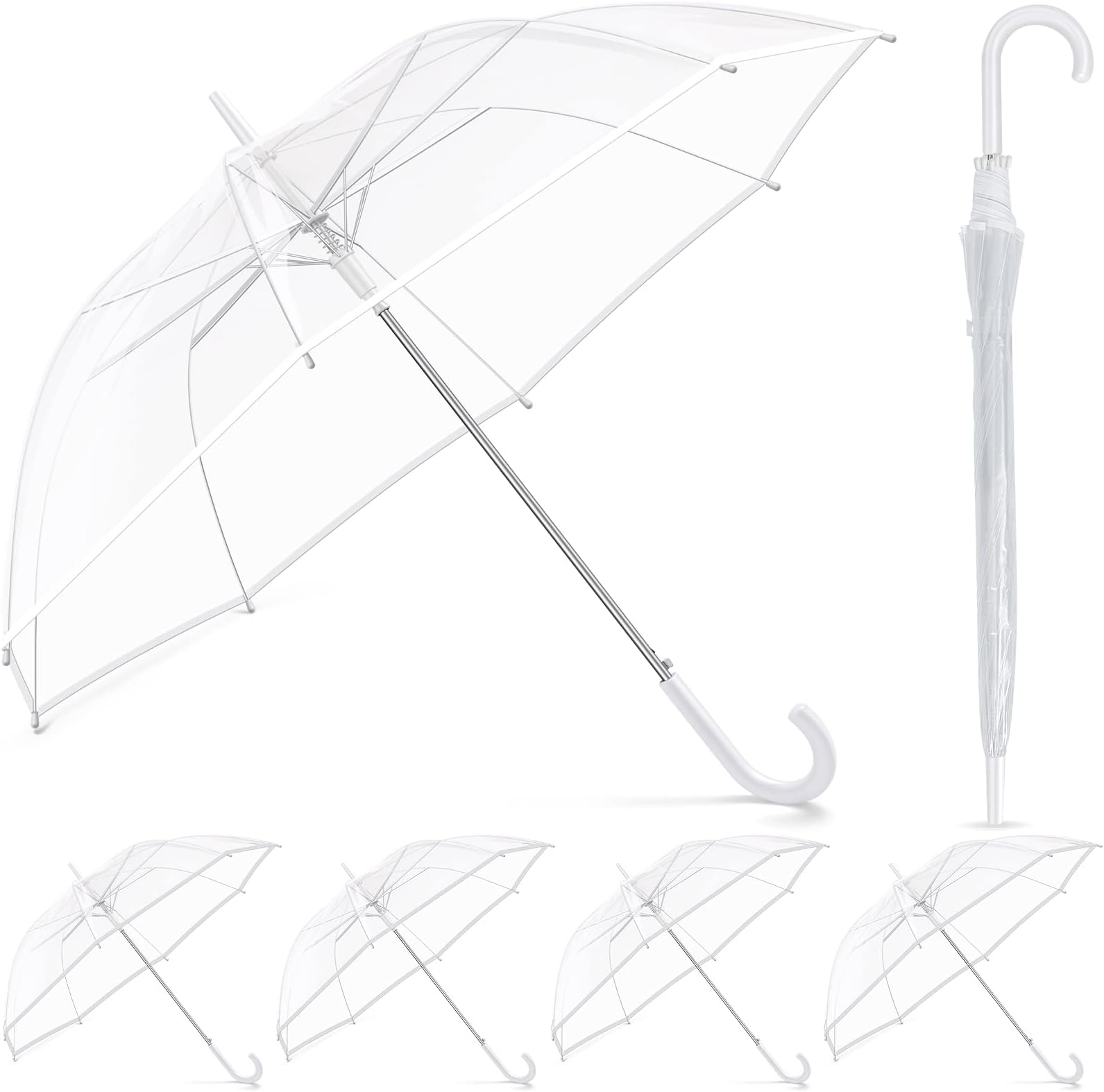 Fabbay 6 Pcs Umbrella Wedding Style Stick Umbrellas Large Windproof Bubble Umbrellas Rain Umbrellas with J Hook Handle for Bride Groom Gift