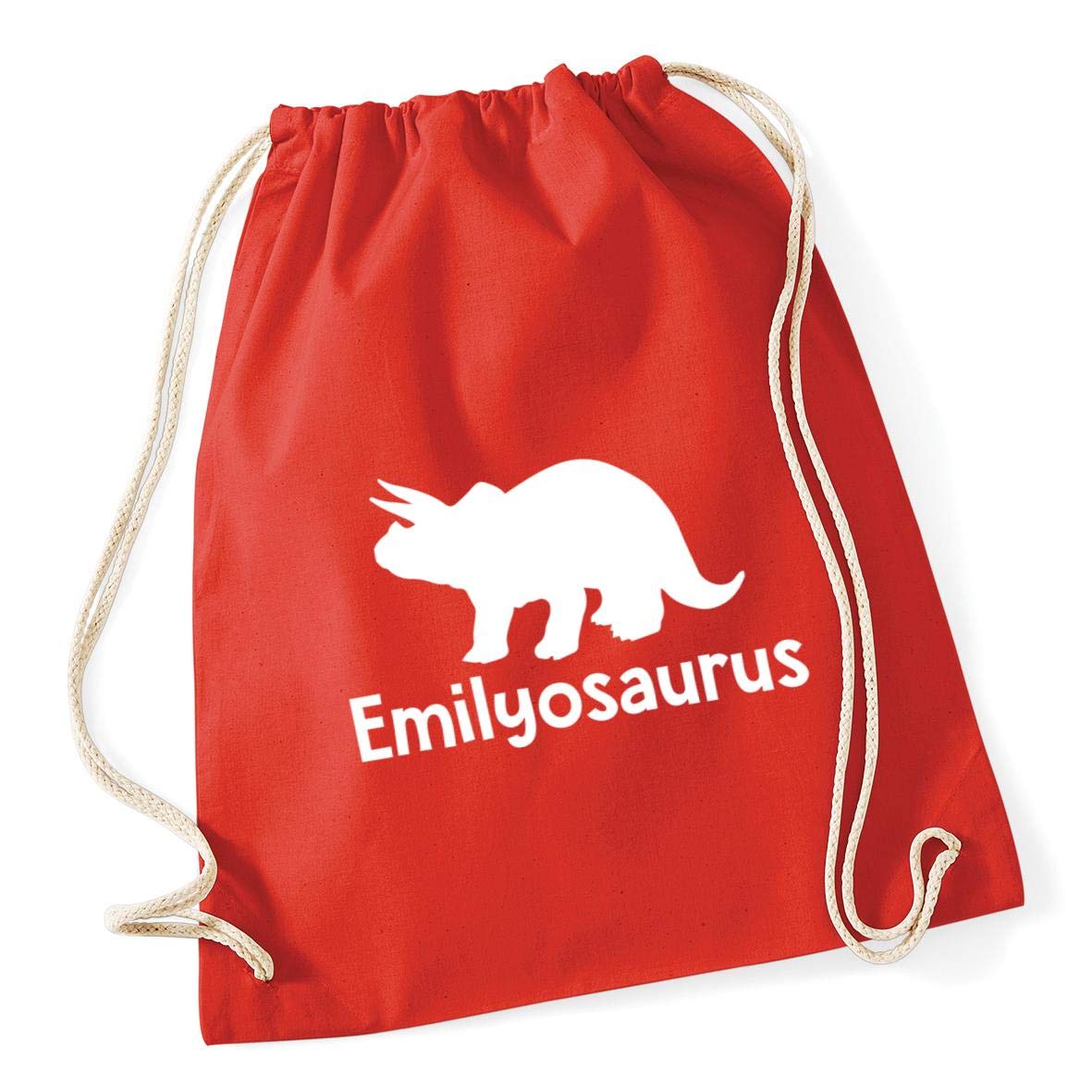 Hippowarehouse PERSONALISED your name osaurus Triceratops dinosaur pink Drawstring Cotton School Gym Bag 37cm x 46cm, 12 litres