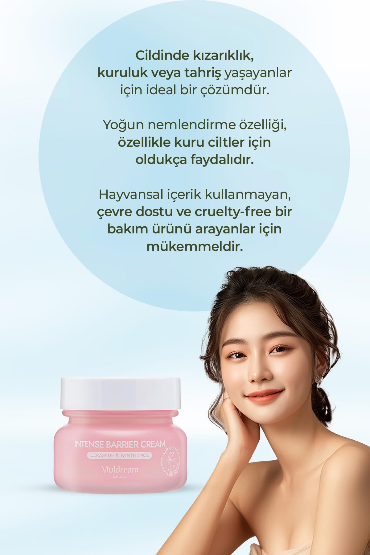 MULDREAM Hassas Ciltler İçin Cilt Bariyerini Güçlendirici Yatıştırıcı Kore Nemlendirici Krem 60g – Onarıcı & Yoğun Nem Bakımı