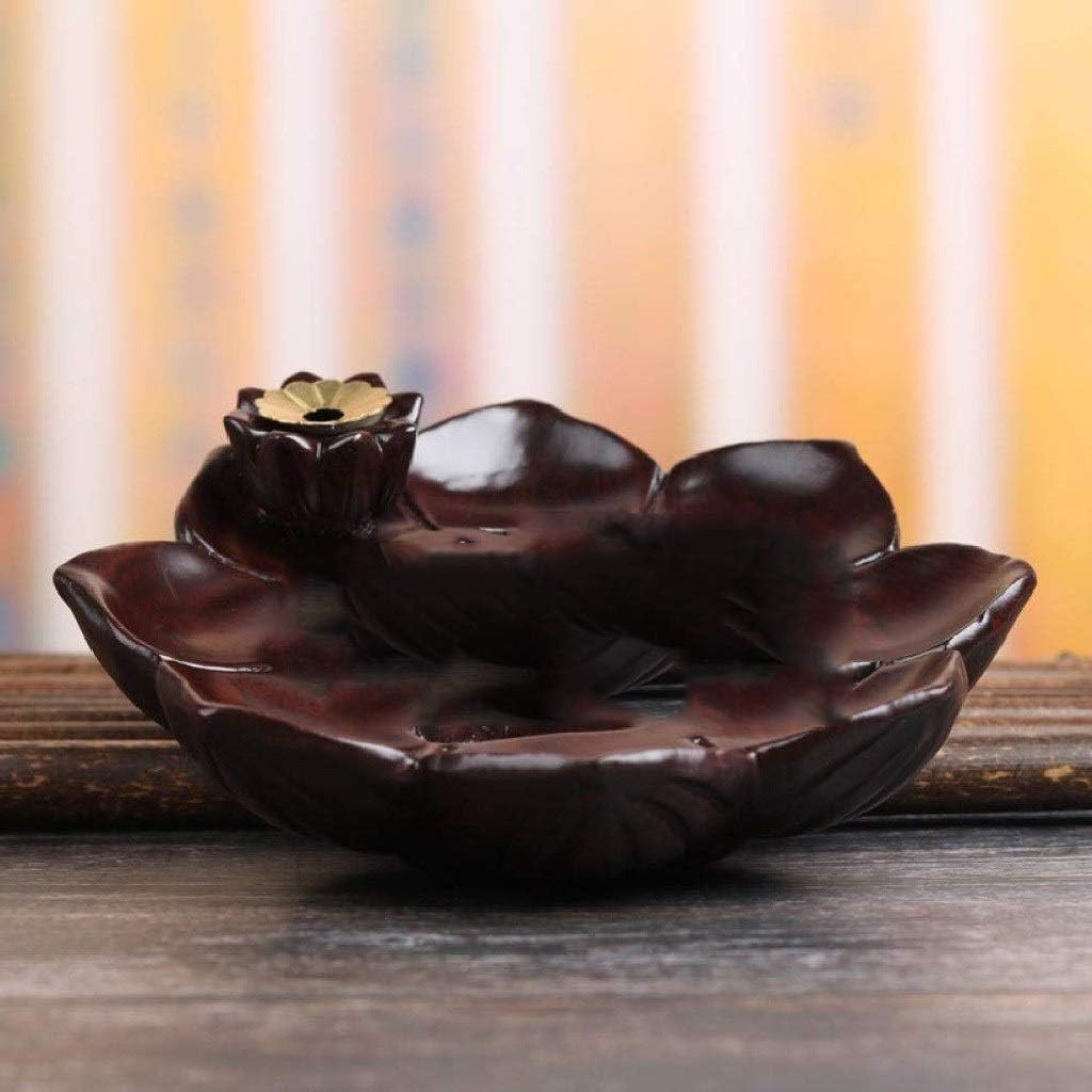 GSDFVIYT ウッド香炉セラミック香炉逆流線香立て滝香炉、ロータスアロマオーナメントクリエイティブホームデコレーション