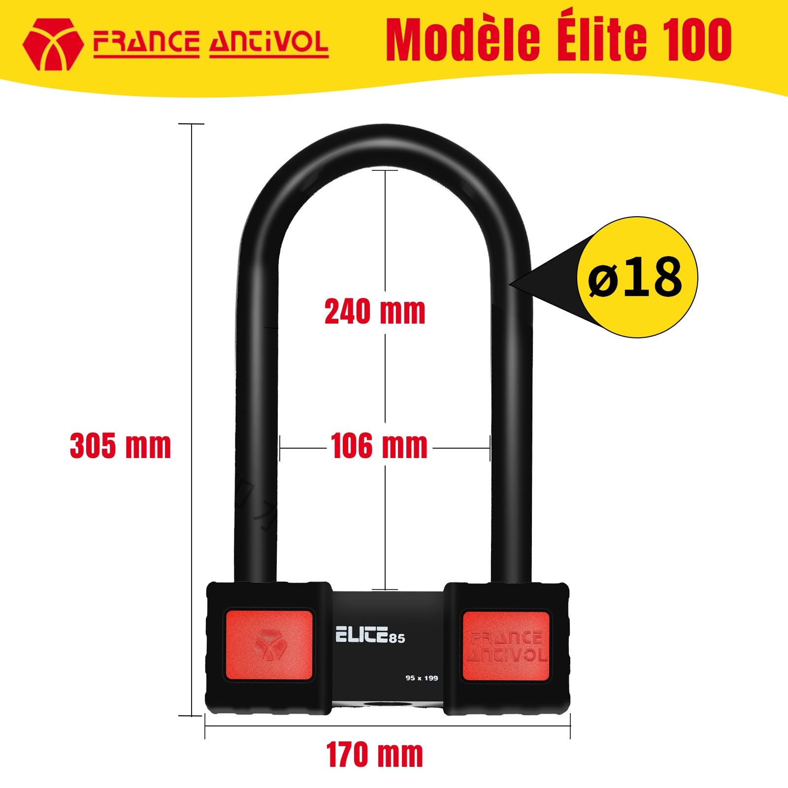 Antivol Moto SRA Ø18mm Type U - Antivol Moto homologué SRA en Acier Cémenté Conforme Aux Normes de Sécurité Française - Double Mécanisme de Verrouillage & Clé réversible (Elite 100)