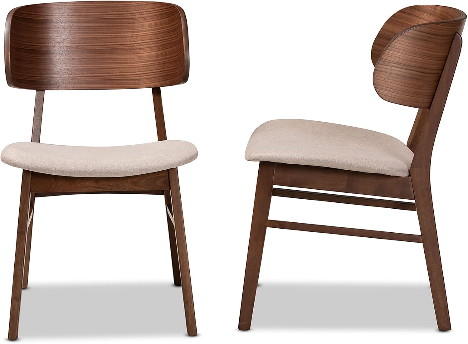 Baxton Studio Alston Dining Chair Beige Fabric Upholstered and Walnut Brown Finished Wood 2-Piece Dining Chair Set