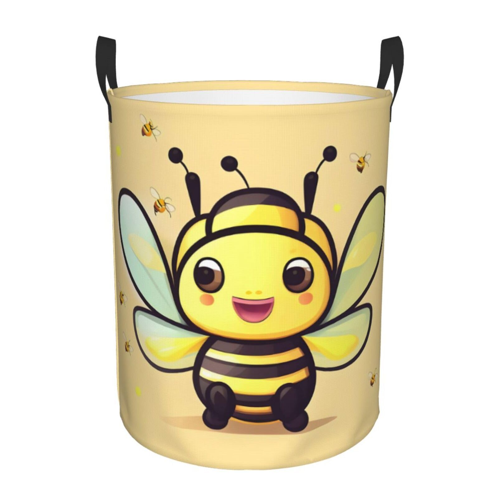 M Collapsible Yellow bee Print Circular Hamper Round