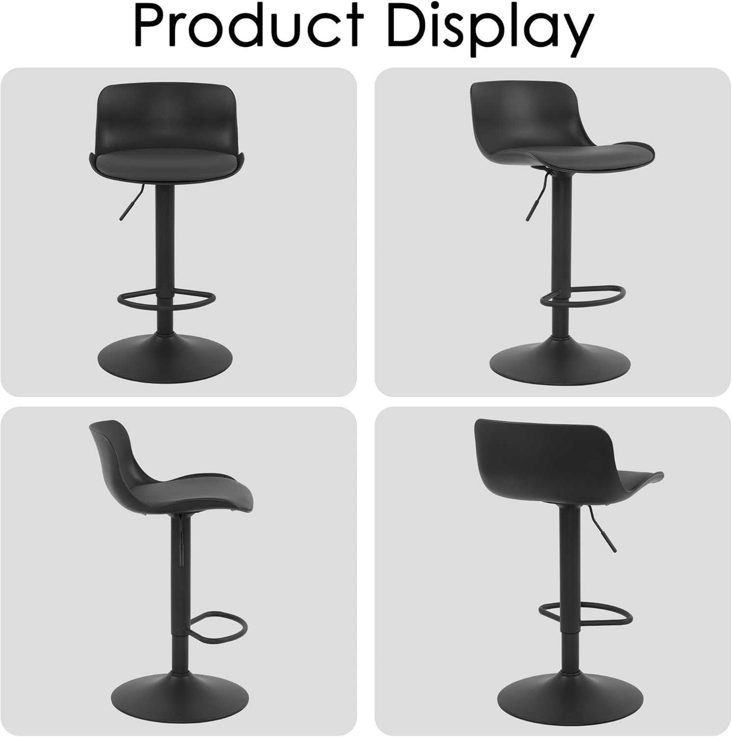 NOBPEINT Bar Stools Set of 2, Contemporary Air Lift Adjustable Swivel Barstools with Upholstered PU Leather (Black)