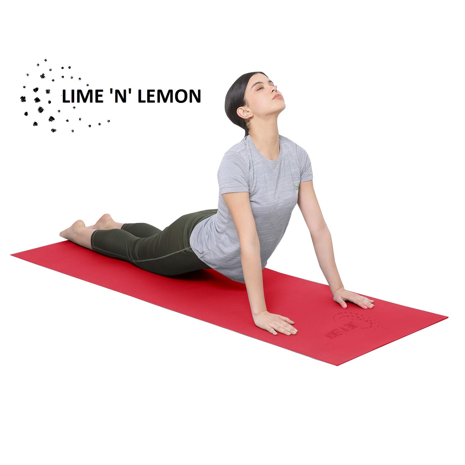 LIME 'N' LEMON Anti-Slip 8mm Yoga Mat with Carry Bag for Gym Workout and Flooring Exercise Long Size Yoga Mat for Women's & Men's (Red) 1