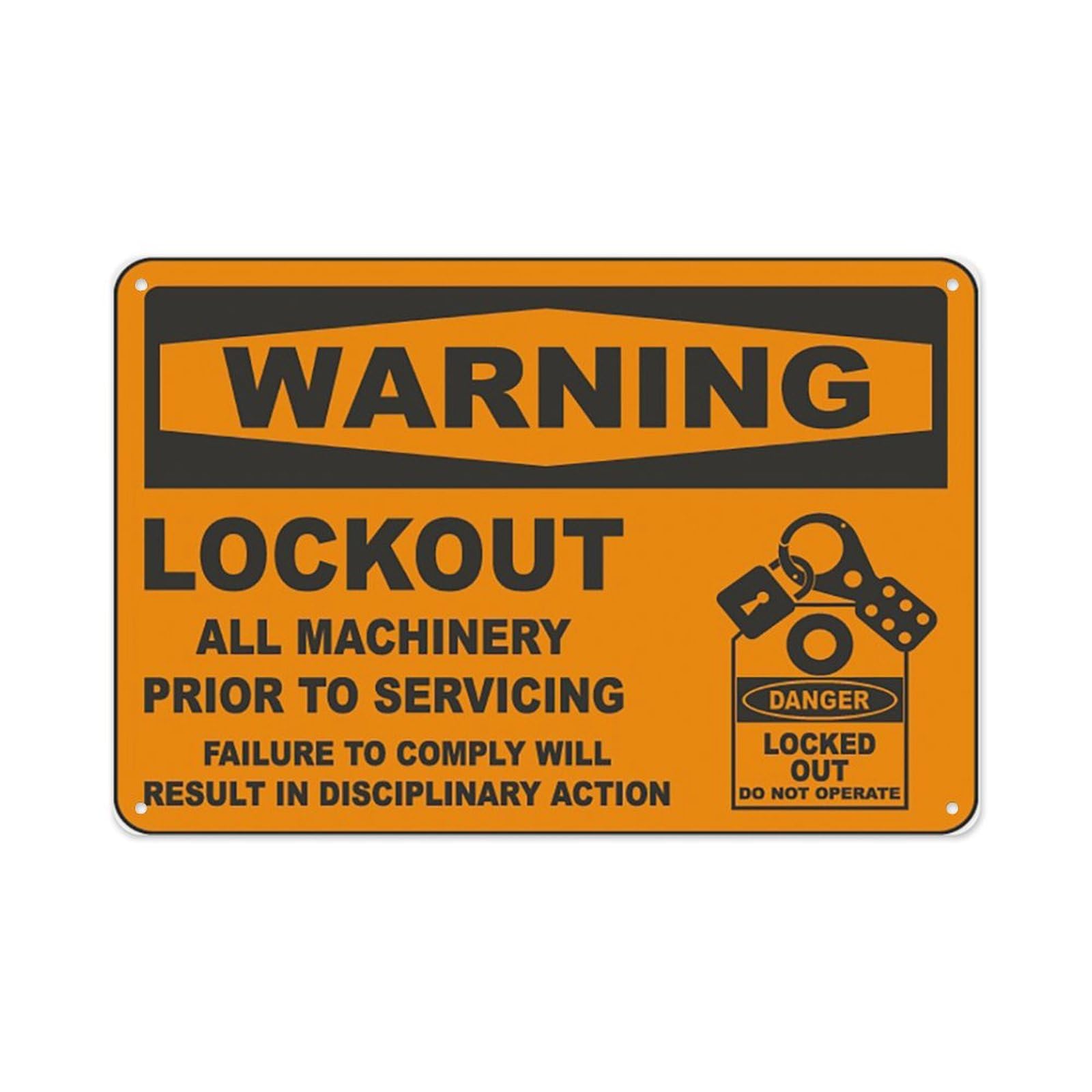 peiyeety Warning Lockout All Machinery Sign Aluminum Tin Warning Signs For Home Outdoor Garden 12X16 Inches