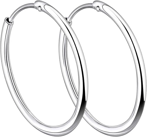 YL Aretes de aro de plata de ley 925 pulida con círculos sin fin, aros de diámetro 9,13,15,20,30,35,50 in