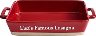 Let's Make Memories Personalized Stoneware - Rectangular Lasagna Dish - For Custom Bakeware - For Mom and Grandma - For Her - Holds 4+ Quarts - Red