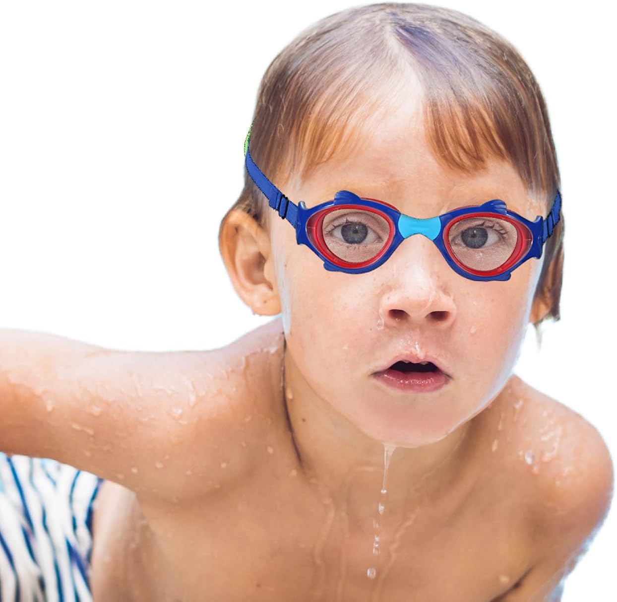 Kids Swim Goggles No Hair Pull，Kids Goggles Fabric Strap, Swimming Goggles with Case for Children Boys Girls