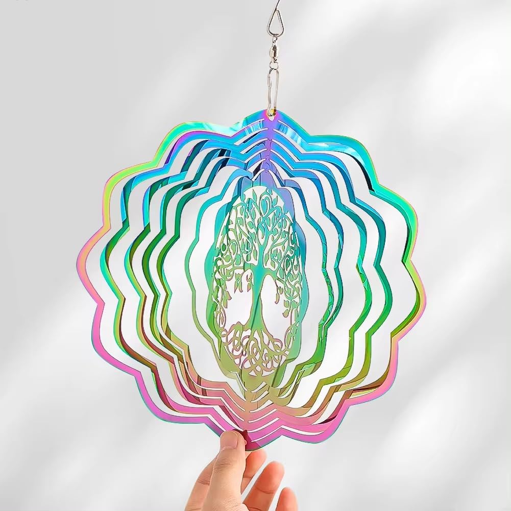 | Home Decor | Stainless Steel Wind Spinner | Balcony Decoration Items | Home Decor Items | Room Decor | Mandala | Kinetic Art | Evil Eye Hanging for Home | Evil Eye Bracelet (Tree of Life 20cm) 1