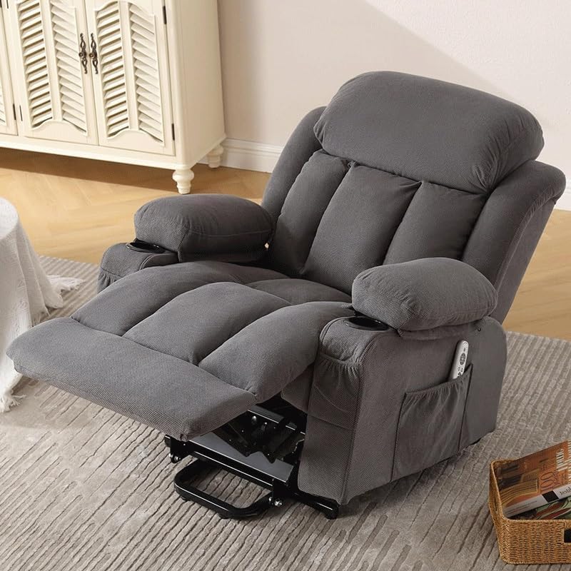 PU Leather Recliner Sofa Electric Power Lift Chair Adjustable Heat Massage Lay Flat for Elderly Adults Living Room