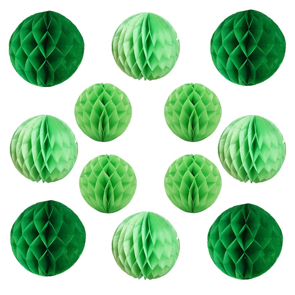 YLY's love 12pcs-6inch,8inch,10inch Pom Poms Tissue Paper Honeycomb Balls Flower Ball Wall Decor Pom Poms Decoration for Birthday Party Wedding (12pcs-6in,8in,10in, Green Set)