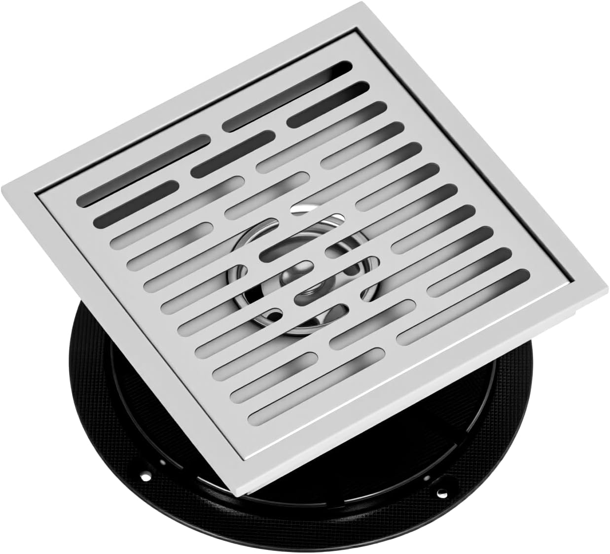 6-Inch Square Shower Drain, SUS304 Stainless Steel Floor Drain with Flange Kit, Seamless Welding Geometric Design for Bathroom, Bathtub, and Shower Stall Installation