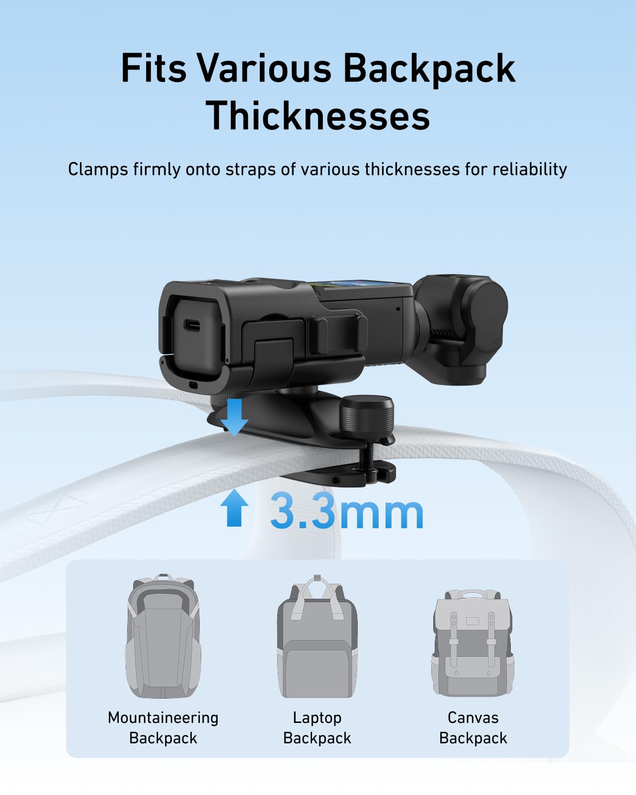 TELESIN Rucksackhalterung für DJI Osmo Pocket 4 3, Schnellverschluss Halterung mit Doppelverriegelung, Anti-Rutsch-Silikon-Pad, Kratzfest, Passt auf die meisten Rucksackgurte, Pocket 4 3 POV-Zubehör