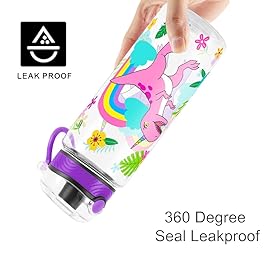 Home Tune Cute Water Bottle for School Kids Girls, BPA FREE Tritan & Leak Proof & Easy Clean & Carry Handle, 23oz/ 680ml (Rainbow Dinosaur)