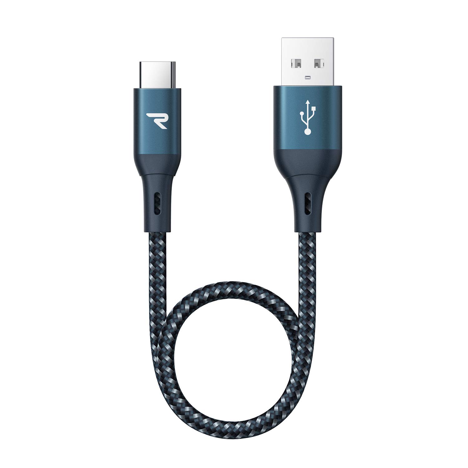 RAMPOWUSB C Cable, Fast Charge & Transmission, USB Type-C Cable Compatible for Samsung S9/S8/Note 8, Xiaomi Mi A1/Mi A2, LG, HTC, Sony Xperia XZ, Google Pixel, ECC - 0.2M [2-Pack], Navy Blue