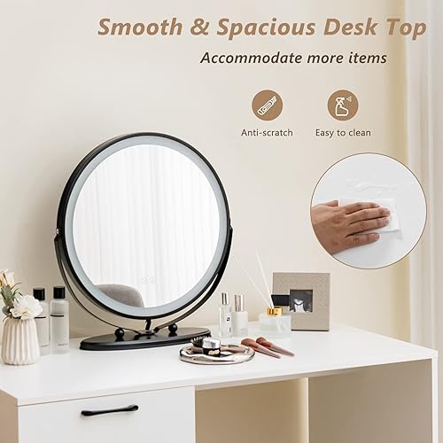 Miniatura 5 de Escritorio blanco con cajones, escritorio de computadora de 43.5 pulgadas con 4 cajones de almacenamiento, mesa de maquillaje moderna para